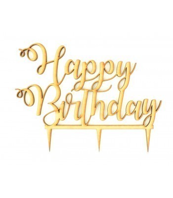 Laser Cut 'Happy Birthday' Script Font Cake Topper